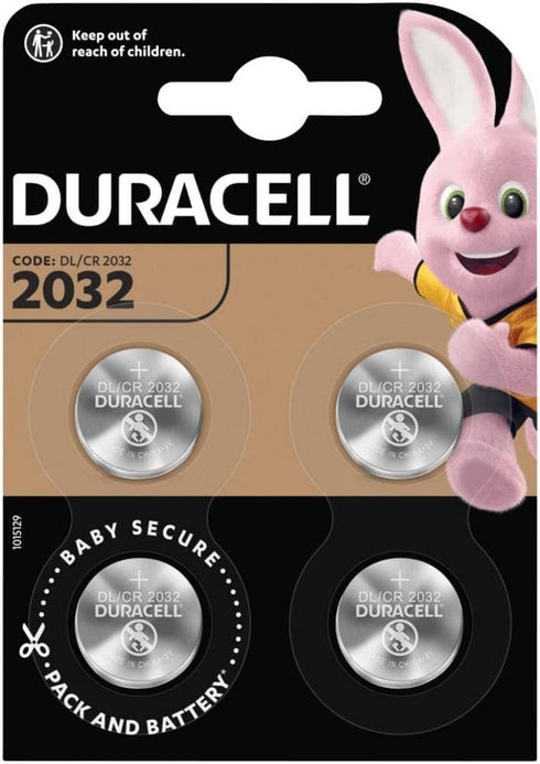 Duracell Specialty 2032 Lithium Coin Battery 3 V, Pack of 4, with Baby Secure Technology (CR2032)...