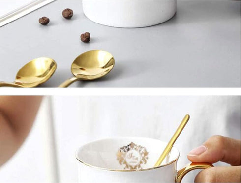 Gold Plated Stainless Steel Espresso Spoon Long Handle Stirring Spoon Long Handle Mixing Spoon Mini Teaspoons Set Ice Teaspoon for Mixing, Cocktai...