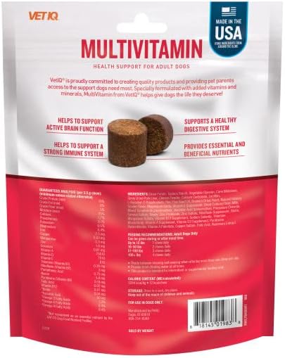 VetIQ Multivitamin Supplement for Dogs, Supports Active Brain Function, Immune System, and Digestive System, Hickory Smoke Flavored Dog Multivitam...