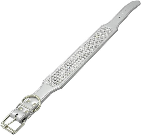 Berry Pet Rhinestones Dog Collars - 2" Width with 5 Rows Full Sparkly Crystal Diamonds Studded PU Leather - 2 Inch Wide -Beautiful Bling Pet Appea...