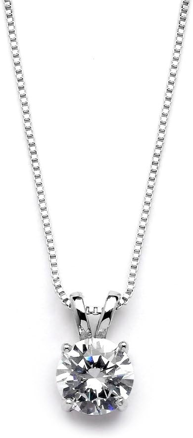 Mariell Cubic Zirconia Crystal Pendant Necklace for Women, 2 Carat Round CZ, Mother's Day Jewelry...