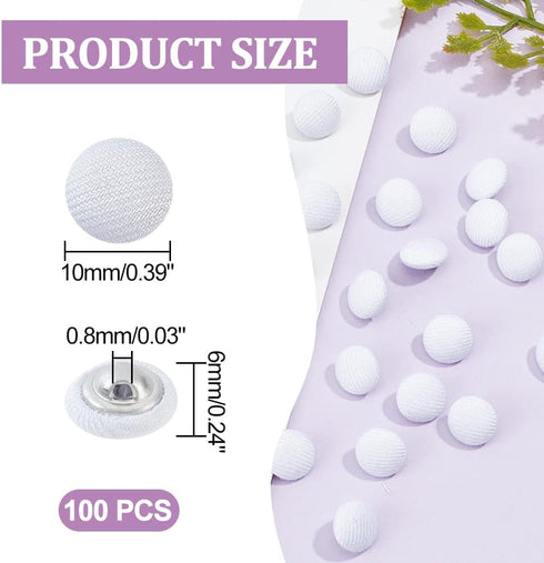 NBEADS 100 Pcs Fabric Covered Button, 10mm White Fabric Metal Shank Buttons 1-Hole Fabric Cloth Covered Round Buttons Crafting Sewing Shank Button...