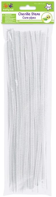 Krafty Kids GC024N 40 Piece Chenille Stems Pipe Cleaners, 6mm by 12", White...