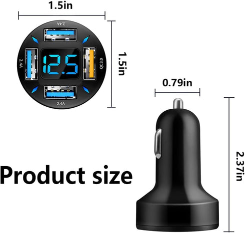4-in-1 Car Charger 66W Super Fast Charging with USB 2.4A&QC 3.0(Voltmeter&LED Lights) Universal Quick Charge for 12-24V Car Cigarette Lighter Plug...