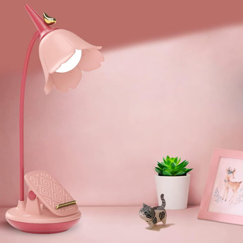 Pink Desk Lamp with Clamp, Rechargeable LED Small Desk Lamp, Adjustable Gooseneck, Dimmable Cute Desk Lamp for Kids Girls Bedroom Dorm Office?Ligh...