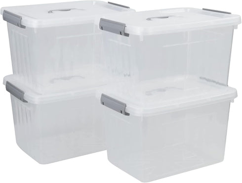 4-Pack Clear Plastic Storage Latch Box with Lids, 10 L...