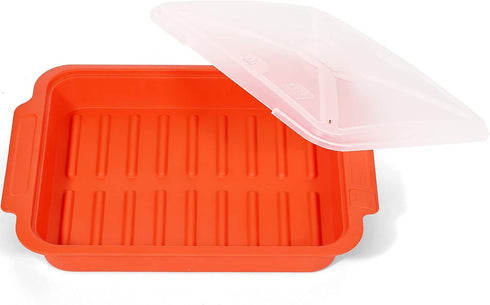 MMUGOOLER Microwave Easy Bacon Maker/Cooker with Lid, Safety, Quick and with No Mess, 11.3“ L x 9.0" W x 2.4" H- Red...