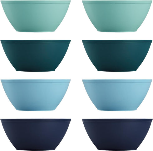 US Acrylic Unbreakable 28 oz. Plastic Stackable Cereal Bowls for Snacks & Ice Cream in Coastal Colors (Set of 8) 6-inch Reusable, BPA-Free, Made i...