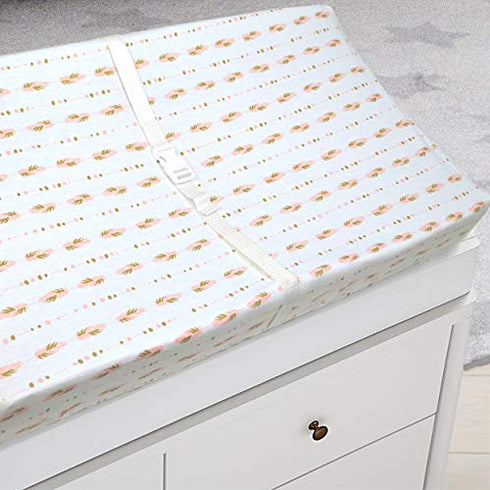 TL Care Printed 100% Cotton Knit Fitted Contoured Changing Table Pad Cover - Compatible with Mika Micky Bassinet, Sparkle Gold/Pink Feathers, for ...
