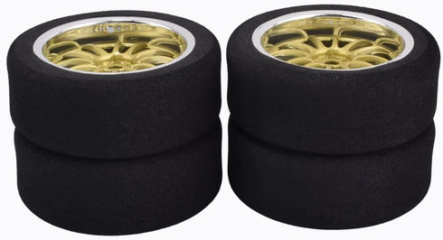 4Pcs 1/10 On-Road Foam Tires& 9003 Wheel Rims 12mm Hex for HSP HPI RC Racing Car Toy, Gold...