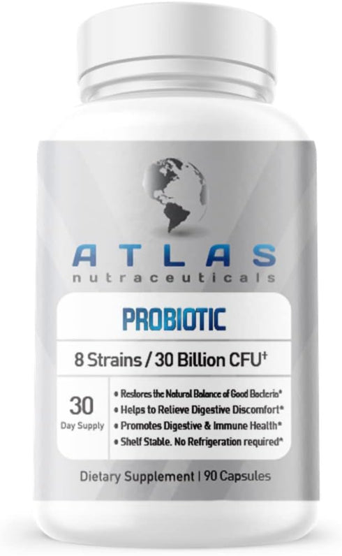 Atlas Nutraceuticals-Probiotic-30 Billion CFU-Digestive Health-90 Capsules...