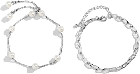 Pingyongchang Double Pearl Beach Style Anklet for Women Barefoot Sandals Anklet Adjustable Metal Tassel Foot Chain Ankle Bracelets for Women Gold ...