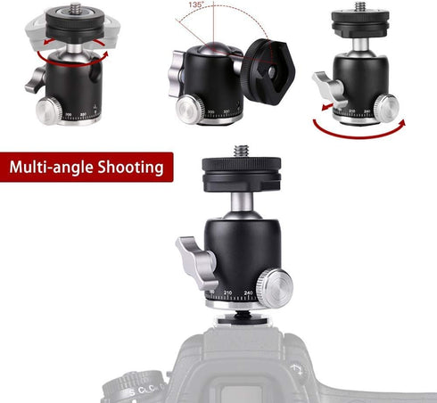 Camera Tripod Mini Ball Head Mount with Cold Shoe - Metal Professional Panoramic Ballhead 360° Pan 90° Tilt Tripod Mount Adapter with 1/4" Screw f...