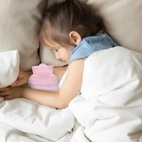 320ml Hot Water Bottle with Knited Cover, Mini Hot Water Bag for Pain Relief, Waist, Back, Neck, Shoulders, Small Leak Proof Hot Water Bottle with...