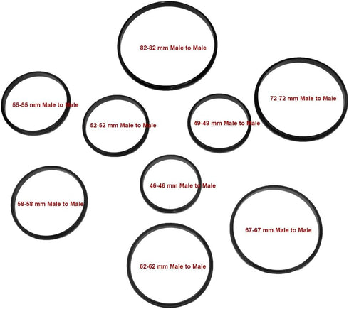 9 Pieces Filter Ring Adapter Set, Camera Lens Male to Male Metal Stepping Rings Kit (Includes 9pcs Male to Male Set 46-46mm 49-49mm 52-52mm 55-55m...