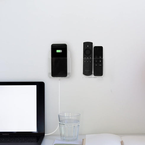 Cosmos Pack of 2 Acrylic Remote Control Holder Adhesive Wall Mount Phone Holder Wall Mount Organizer Media Storage Box Phone Charging Storage Box ...