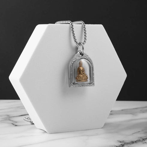 HZMAN Vintage Stainless Steel Tibetan Amitabha Buddha Pendant Mala Prayer Buddhist Necklace Lucky Amulet...