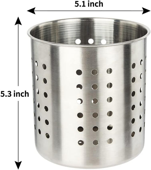 Stainless Steel Utensil Holder Kitchen Holder Restaurant Cooking Utensil Holder for Forks Spatula, 5.3'' x 5.1" Round Utensil Organizer...