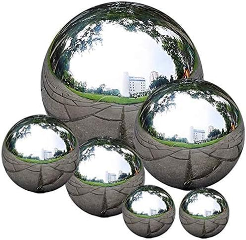 Stainless Steel Gazing Ball, 6 Pcs 50-150 mm Mirror Polished Hollow Ball Reflective Garden Sphere, Floating Pond Balls Seamless Gazing Globe for H...
