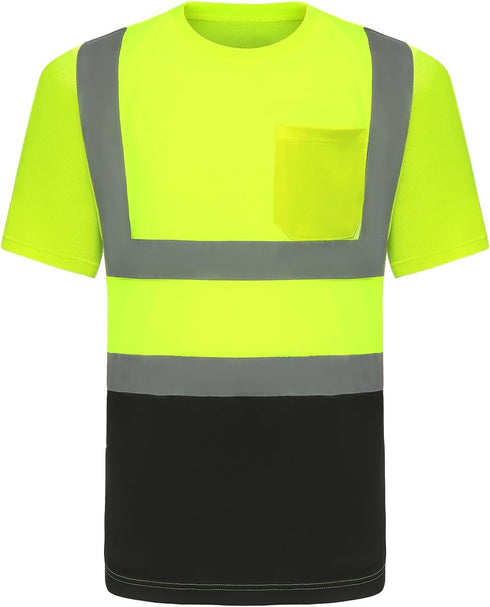 High Visibility Shirts Quick Dry Safety T Shirts with 4 Reflective Strips and Pocket Short Sleeve Mesh Hi Vis Construction Work Class 2 Shirt for ...