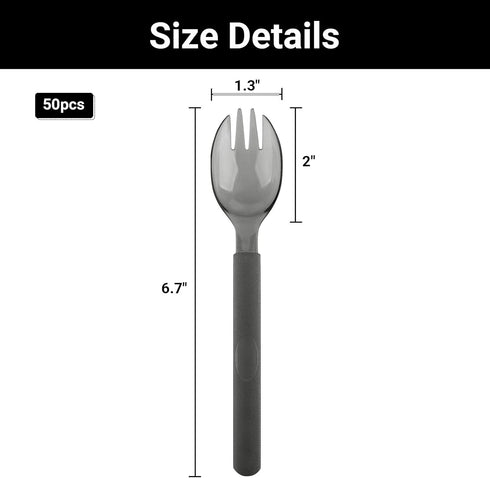 EUSOAR Disposable Sporks, 50pcs 6.8"x1.3" Plastic Sporks, Heavy Duty Heavyweight Plastic Cutlery Individually Wrapped Fork Spoon for Party Bulk We...
