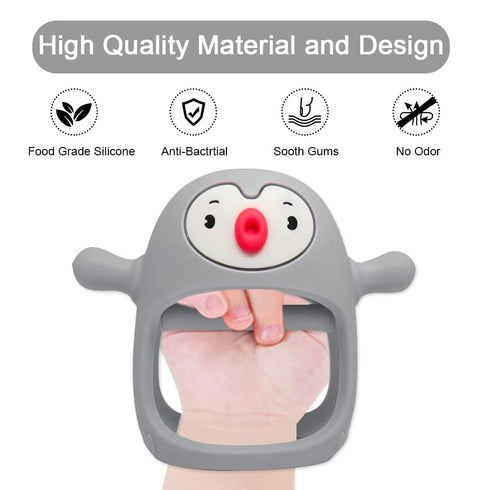 Smily Mia 2pack Penguin Teether for Babies 0-6Month, Silicone Teething Mittens&Baby Chew Toys for 3-6Month, Shower Gift for Baby Boys, Blue+Grey...