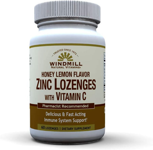 Windmill Health Products Natural Vitamins Zinc Lozenges with Vitamin C Honey Lemon Flavor, Immune System Support, Provides Antioxidant Support, De...