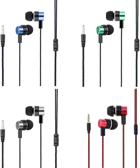 4 Pack Wired Earbuds 3.5MM 3 Pole Stereo Earphone in-Ear Headphone Without MIC 1Meter Braided Cord Headset for MP3 Cassette Recorder CD Player Mus...