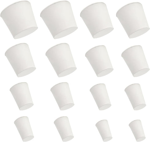 Medsuo16pcs Solid Rubber Stoppers, Laboratory Rubber Plug, Tapered Hole Bung for Pipe Tank Bottle Sealing, 8 Different Sizes (White)...