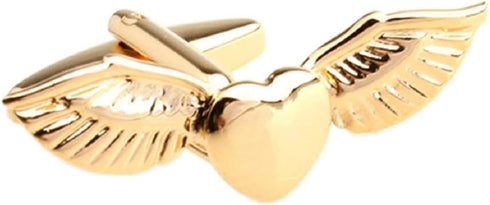 Angel Wings Cufflinks for Men, Wings Heart Cufflinks, Viking Wing Cuff Links, Gold Love Heart Wing Shirt Tuxedo Cufflinks, Punk Cufflinks French C...