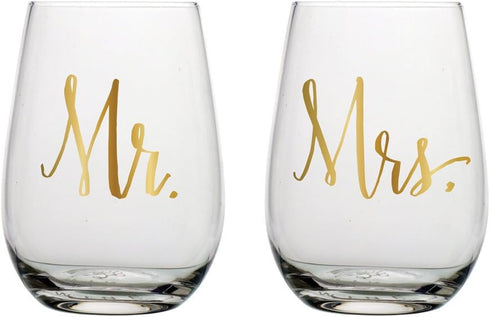 Slant Mr & Mrs Stemless Wine Glasses- Set of 2...