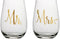 Slant Mr & Mrs Stemless Wine Glasses- Set of 2...