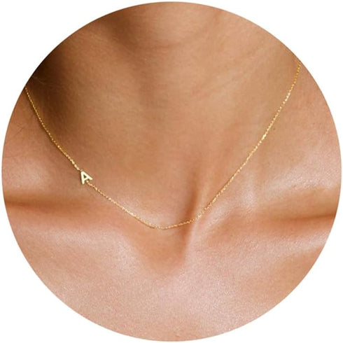 Sideways Initial Necklaces for Women, 14k Gold Plated Initial Necklace Dainty Gold Letter Necklace Simple Gold Choker Necklaces Cute Name Necklace...