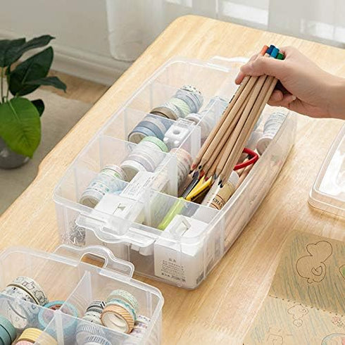Sooyee 3-Layer Things & Crafts Storage Box with 30 Adjustable Compartments for Organizing Washi Tape, Embroidery Accessories, Threads Bobbins, Kid...