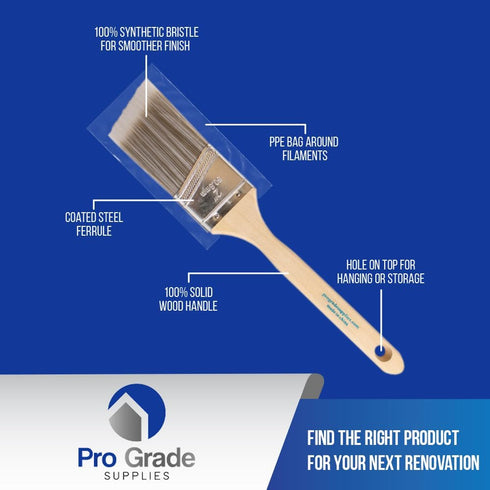 Pro Grade Paint Brush Set - 3-Pack - 2" Angle Brushes for All Latex and Oil Paints & Stains - Home Improvement - Interior & Exterior Use...