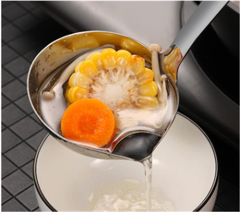 Advanced Stainless Steel Soup ladle, Long Plastic Handle Soup Residue Separator, Kitchen Colander Filtering Grease Large Spoon...
