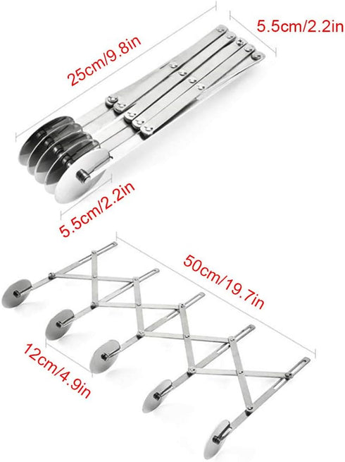5 Wheel Pastry Cutter, Stainless Pizza Slicer, Expandable Pizza Slicer Multi-Round Pastry Knife Baking Cutter Roller Cookie Dough Cutter Divider...