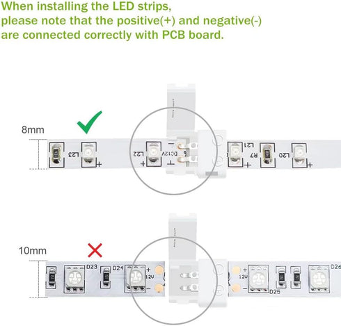 LightingWill 10pcs Pack Strip to Strip Unwired Gapless Solderless Snap Down 2Pin Conductor LED Strip Connector for 8mm Wide 3528 2835 Single Color...