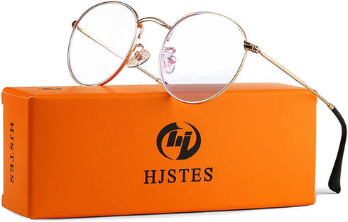 HJSTES Round Blue Light Glasses for Women Men Retro Circle Clear Lens Metal Frame Eyeglasses...