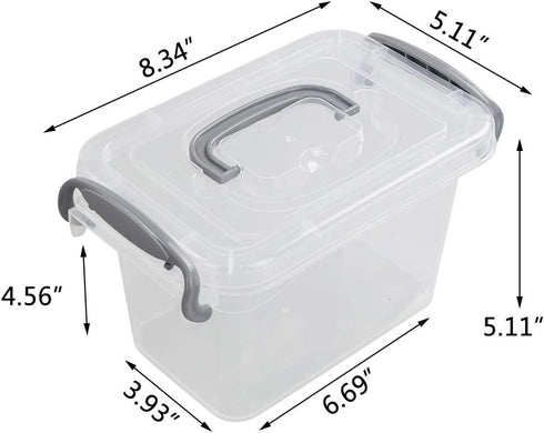 1.5 L Tiny Plastic Bins Boxes with Gray Handle, Mini Plastic Storage Box Organizer, 6-Pack...