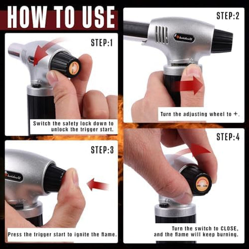 Butane Torch 10g Refillable Cooking Kitchen Torch Lighter Fit Butane Tanks Blow Torch with Safety Lock & Adjustable Flame for DIY Creme Brulee,Des...
