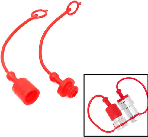 Hydraulic Coupler Dust Cap Plug Set 1/2 ISO-B,CEKER Hydraulic Dust Covers Male Female Quick Connects Fittings,Red Cap with Retention Ring Keeps Ca...