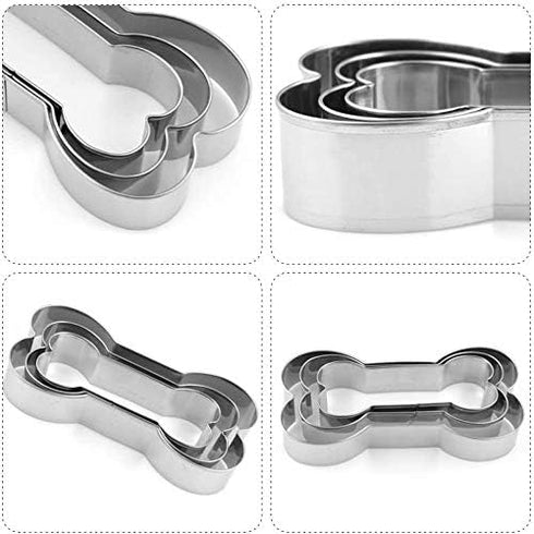 Set of 5, Silicone Molds Puppy Dog Paw & Bone Shaped 2 in 1 and Stainless Steel Bone Cookie Cutter,for Homemade Treats and Cat Animal Paw Ice Cand...
