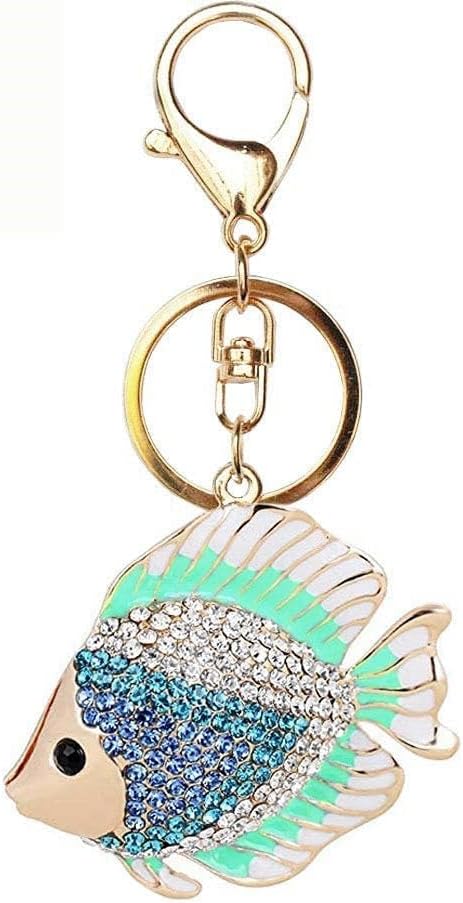4x Ocean Style Rhinestone Marine Animals Keychains Key Ring Gifts for Women Girls Handbag Dolphin/Starfish/Fish/Octopus Car Bag Pendant Purse Char...