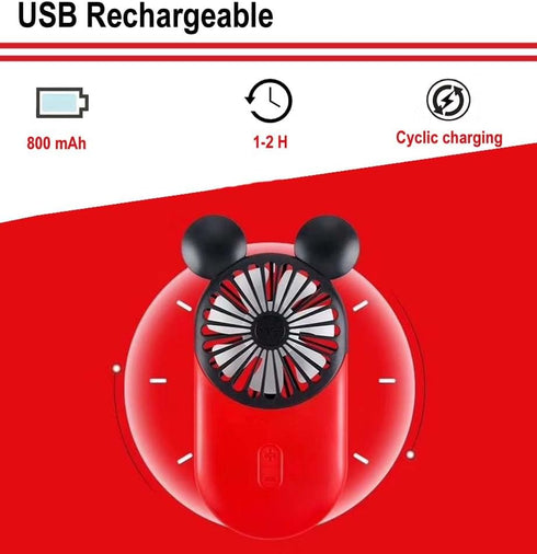 Cute Personal Mini Fan(2 PACK), Mini Handheld Fan, USB Rechargeable Portable Fan with Stylish LED Light,3 Speed Adjustable,Cute Mouse,for Kids Gir...