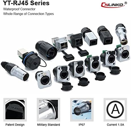 CNLINKO RJ45 Ethernet Industrial Circular Connector, Male Plug & Female Panel Mount Receptacles Socket Jack, Outdoor Waterproof IP67, Metal Case, ...