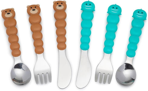 melii Toddler and Kid Feeding Spoon Fork & Knife Set, Stainless Steel – Bulldog, Cat, Shark, Bear– BPA Free, Dishwasher safe (Bear & Shark 6pc)...