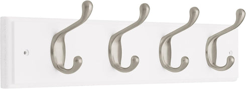 Liberty 129849 18-Inch Coat and Hat Hook Rail/Rack with 4 Heavy Duty Hooks, White and Satin Nickel...
