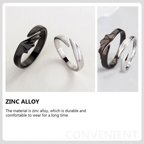 LIFKOME 2pcs Angel Devil Wings Adjustable Ring for Men and Women Black White Couple Ring Silver Couple Matching Jewelry for Engagement Marry Weddi...