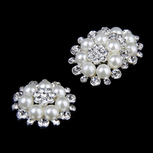 Artibetter 10pcs Pearl Rhinestone Flower Buttons Faux Pearl Button Embellishment Accessory Bags Shoes Dress and DIY Craft (Silver)...